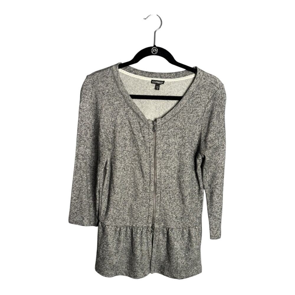 Express Gray Zipper Front Peplum Sweater Medium